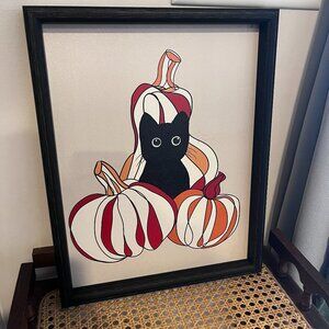Halloween Black Cat Pumpkin Art Print